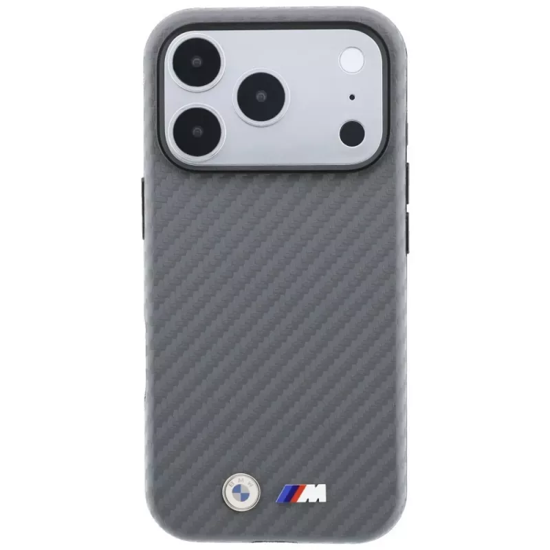 BMW M Carbon Metal Logo MagSafe puzdro pre iPhone 18 Pro / 17 Pro - sivá