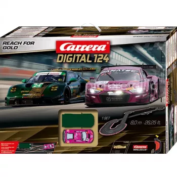 Carrera DIGITAL 124 Reach for Gold autodráha mierka 1:24 s 2 autami a bezdrôtovými ovládačmi