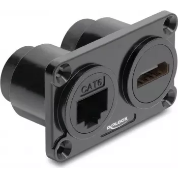 Delock dvojitý panelový držiak RJ45 Cat.6 + HDMI 4K konektor samica čierna