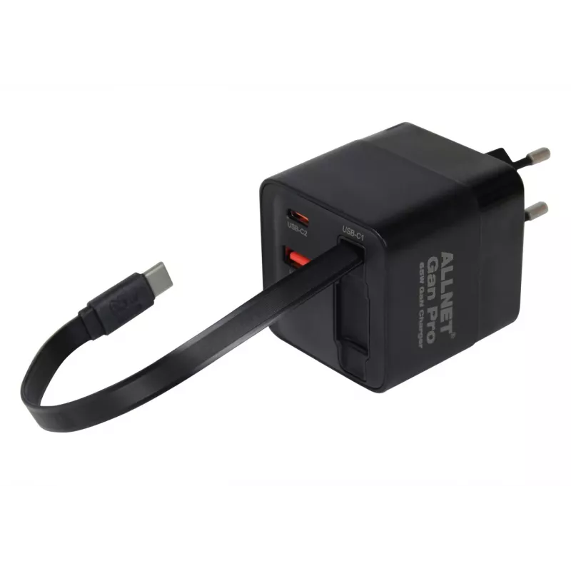 ALLNET 65W GaN USB-C PD nástenná nabíjačka s Quick Charge 3.0, 2x USB-C a 1x USB-A