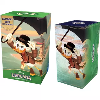Ravensburger Disney Lorcana TCG: Scrooge McDuck darčeková krabica - Into the Inklands | 6 booster balíčkov, 2 nadrozmerné fóliové karty, deckbox, Lore markery | od 8 rokov