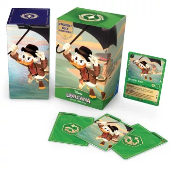 Ravensburger Disney Lorcana TCG: Scrooge McDuck darčeková krabica - Into the Inklands | 6 booster balíčkov, 2 nadrozmerné fóliové karty, deckbox, Lore markery | od 8 rokov