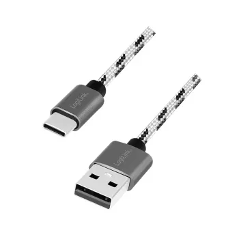 LogiLink USB 2.0 Type-C súprava 3 káblov, USB-C samec na USB-A samec, hliníkové puzdro, nylonové opletenie, biela/čierna