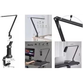 LogiLink stojan s kĺbovým ramenom pre mikrofón, 840 mm, čierny, plne nastaviteľný, 360° otočný, stolová svorka, oceľ