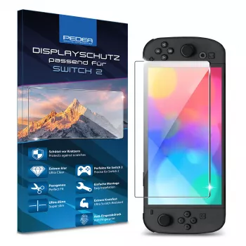 PEDEA pancierové sklo ochrana displeja pre Nintendo Switch 2 (2025) - tvrdosť 9H, HD čírosť, bez bublín, 2.5D hrany