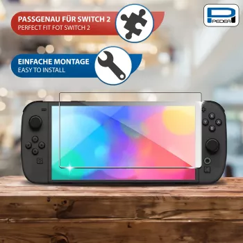 PEDEA pancierové sklo ochrana displeja pre Nintendo Switch 2 (2025) - tvrdosť 9H, HD čírosť, bez bublín, 2.5D hrany