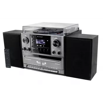 Soundmaster MCD5600SW stereo hudobné centrum s DAB+ rádiom, CD prehrávačom, gramofónom, dvojitým kazetovým deckom, Bluetooth, USB nahrávaním - čierna