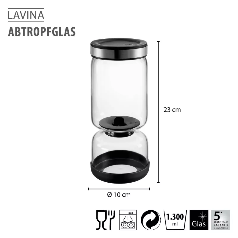 GEFU LAVINA sitko na jogurt a tvaroh sklo 1,3 L s nerezovým sitkom