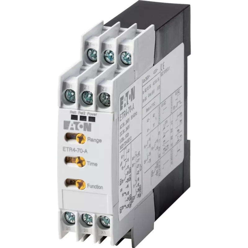Eaton ETR4-70-A multifunkčné časové relé, 24-240 V AC/DC, 2 prepínače, 0,05 s-100 h, DIN lišta
