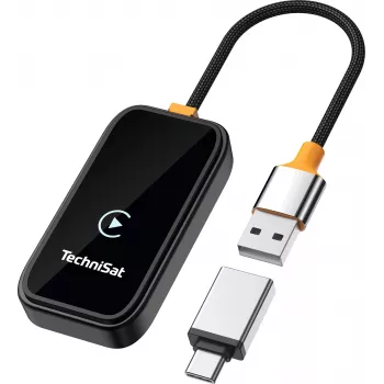 TechniSat Technicast 100 bezdrôtový CarPlay & Android-Auto adaptér – čierny, USB-C, Plug & Play