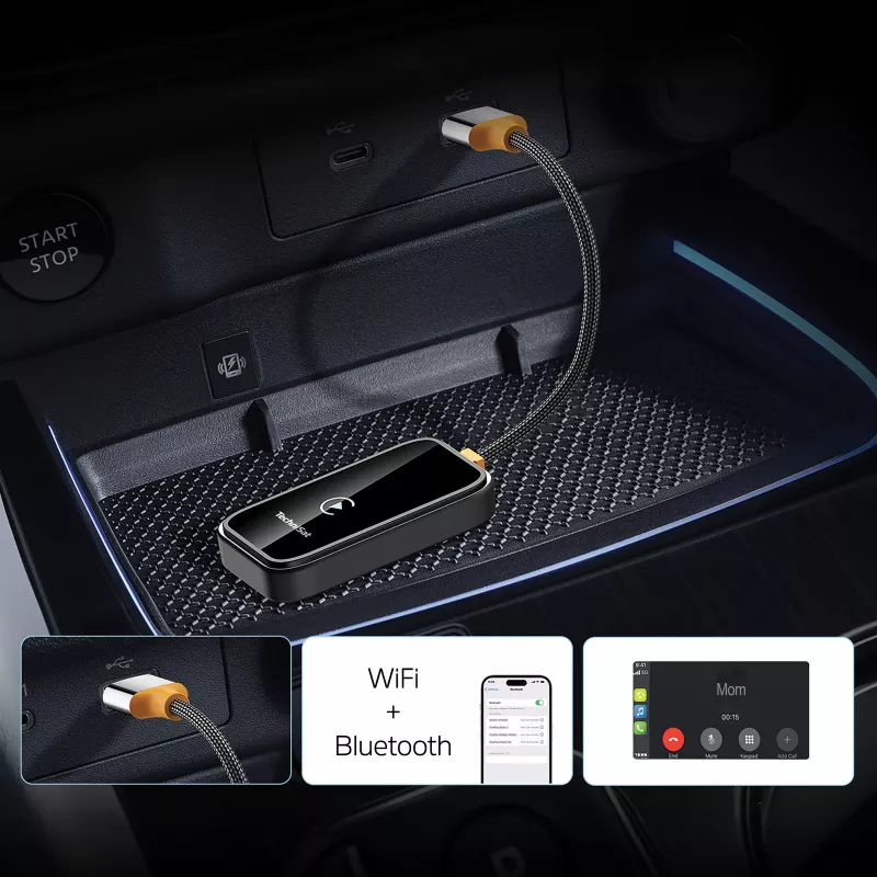 TechniSat Technicast 100 bezdrôtový CarPlay & Android-Auto adaptér – čierny, USB-C, Plug & Play