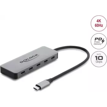 Delock 2-portový USB 10 Gbps hub s 2-portovým USB-C 4K a PD 3.0 100 W