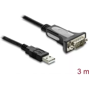 Delock USB 2.0 Type-A na RS-232 sériový adaptérový kábel s DB9 konektorom samec a skrutkovými maticami, 3 m