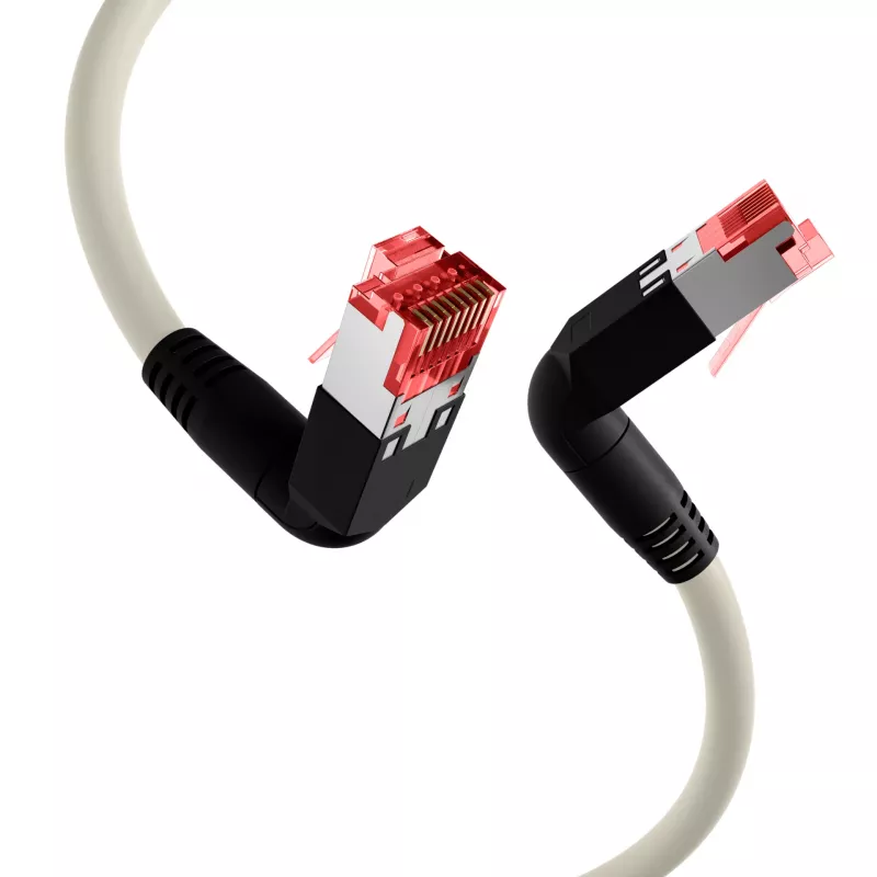 EFB Elektronik K4137GR.2 patch kábel Cat.6A S/FTP LSZH, Draka UC900 TM21, 2x90 stupňov, 2 m, sivý
