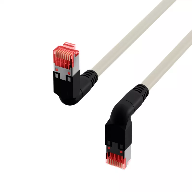 EFB Elektronik K4137GR.2 patch kábel Cat.6A S/FTP LSZH, Draka UC900 TM21, 2x90 stupňov, 2 m, sivý