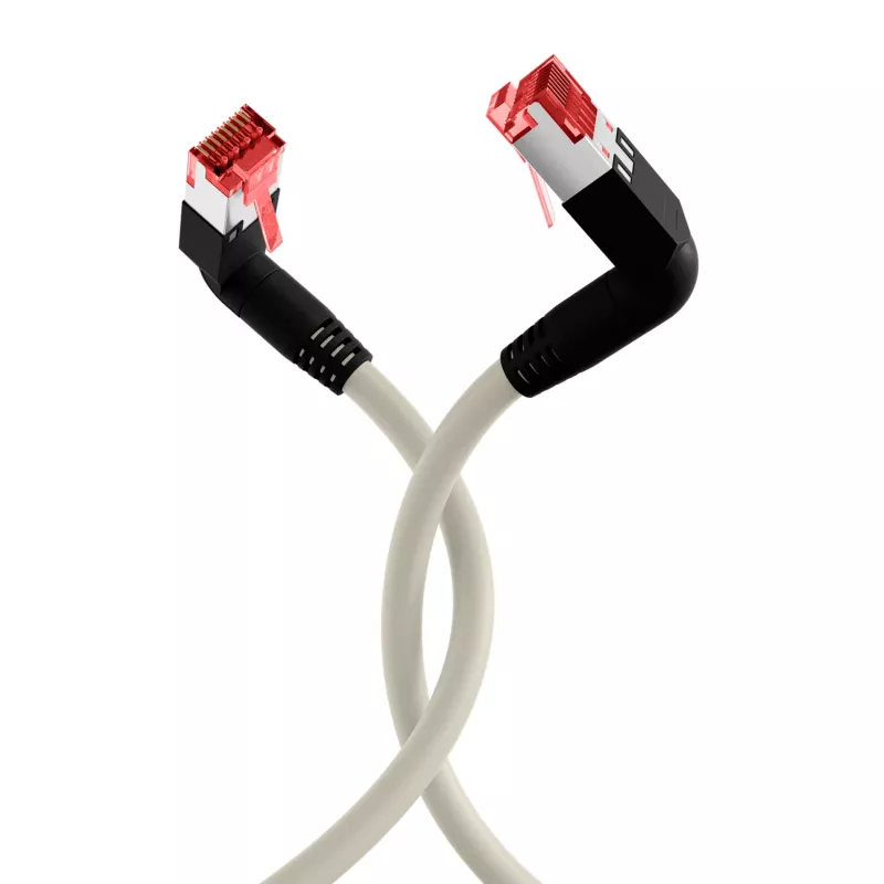EFB Elektronik K4137GR.2 patch kábel Cat.6A S/FTP LSZH, Draka UC900 TM21, 2x90 stupňov, 2 m, sivý