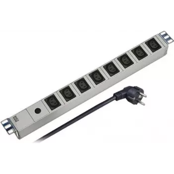 EFB Elektronik 691697 1U 19-palcový rack-mount PDU, 8x IEC C13 výstupy, 10A, 250V, hliníkové puzdro, vypínač zap/vyp