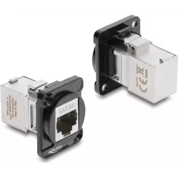 Delock D-Type modul RJ45 konektor samica na samicu 90° zahnutý Cat.6A čierna / strieborná