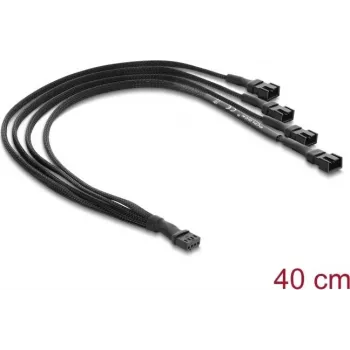 Delock rozbočovač kábla ventilátora 1 x 4-pin PWM konektor samica na samec + 3 x 4-pin konektor samec (3 piny osadené) s opletením kábla 40 cm čierny