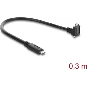 Delock USB 5 Gbps kábel USB Type-C konektor samec rovný na USB Micro-B konektor samec 90° nahor zahnutý s 18 mm rozstupom skrutiek, 0,3 m, čierna