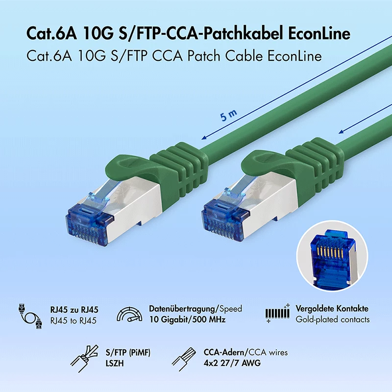 LogiLink Cat.6A S/FTP LSZH patch kábel, CCA, zelený, 5 m, EconLine