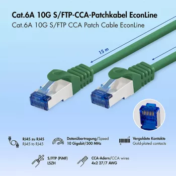 LogiLink Cat.6A S/FTP LSZH patch kábel, 15m, zelený, EconLine