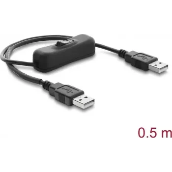 Delock USB napájací kábel Type-A konektor samec na konektor samec s vypínačom 0,5 m