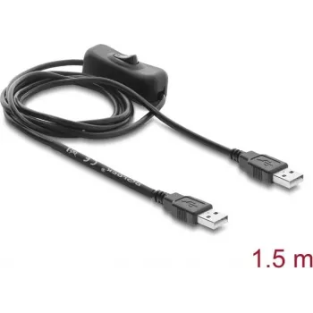 Delock USB napájací kábel Type-A konektor samec na konektor samec s vypínačom 1,5 m