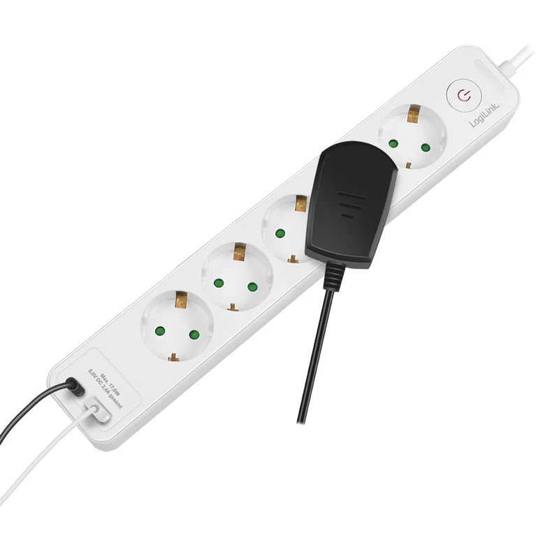 LogiLink LPS280U zásuvková lišta, 5 AC zásuviek, 2 USB porty (USB-A & USB-C), 17W, biela