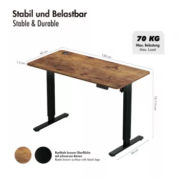 LOGILINK EO0057 Elektrický výškovo nastaviteľný stôl, 120x60 cm, jeden motor, hnedý doska, nosnosť 70 kg