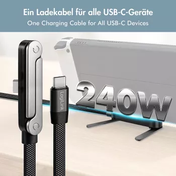 LogiLink USB 2.0 Type-C kábel C/M na C/M 480 Mbps 240W plochý čierny 1,5m