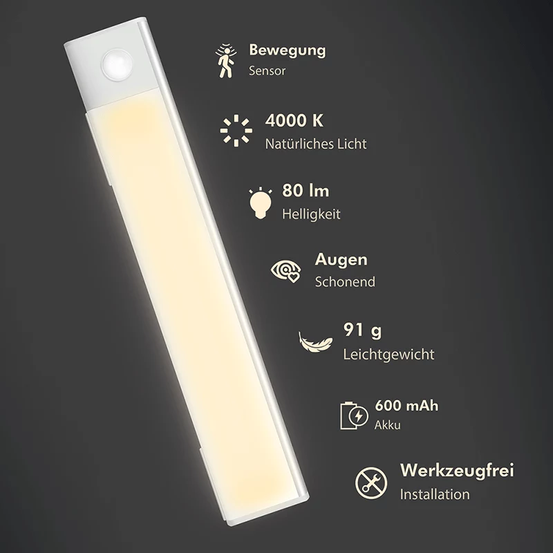 LogiLink LED podskrinkové svietidlo, ultratenké, PIR senzor, 200mm, 80lm