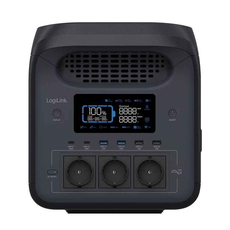 LogiLink PPS1800 prenosná napájacia stanica, 1800 W, LiFePO4, kompatibilná s Tuya