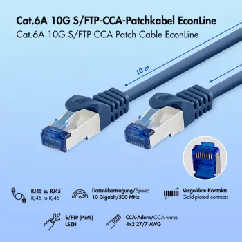 LogiLink EconLine Cat.6A S/FTP patch kábel, CCA, LSZH, modrý, 10 m