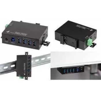 LogiLink USB 3.0 priemyselný 4-portový kovový hub s montážou na lištu DIN