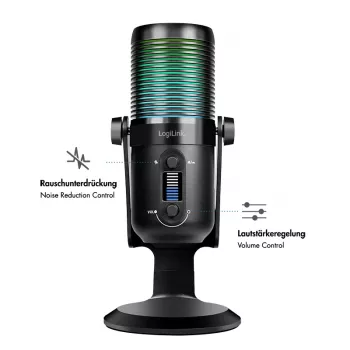 LogiLink USB kondenzátorový mikrofón s RGB svetlom, kardioida/kardioidná charakteristika, 20 Hz - 20 kHz, čierny (HS0059)