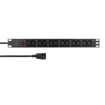 LogiLink 19 palcový 1U rack-PDU s 12x IEC C13 zásuvkami, 10A, s ochranou proti preťaženiu