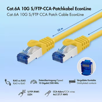 LogiLink Cat.6A S/FTP LSZH patch kábel, CCA, žltý, 10 m, EconLine