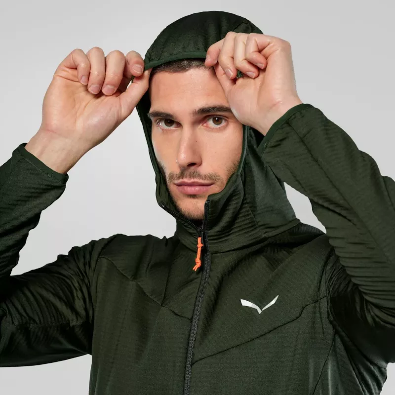 Salewa Puez Altavia PL HD pánska kapucňová fleece bunda - tmavoolivová, veľkosť M