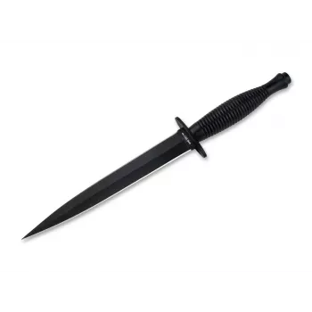 HT INSTRUMENTS H&T Commando lovecký nôž 02HY002 - nerez 420, pevná čepeľ, čierny povlak, kožené puzdro
