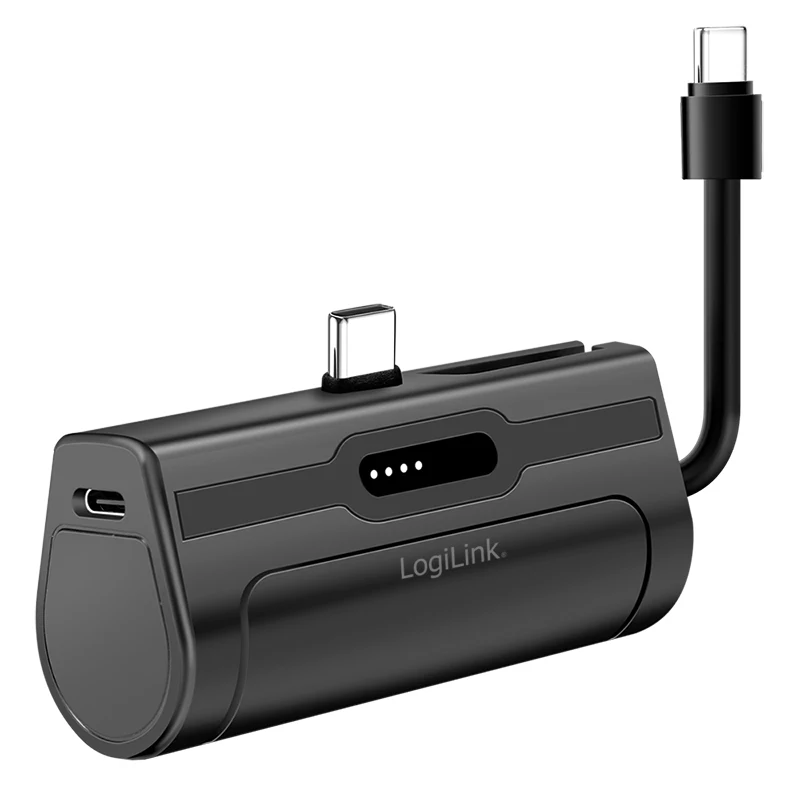 LogiLink mobilná power banka, LiPo, 4500 mAh, integrovaný USB-C konektor samec, čierna