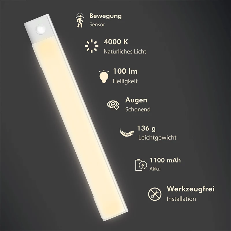 LogiLink LED podskrinkové svietidlo, ultratenké, PIR senzor, 300mm, 100lm