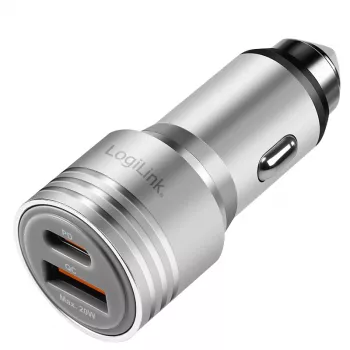 LogiLink USB nabíjačka do auta, 2 porty, 20W rýchle nabíjanie, strieborná