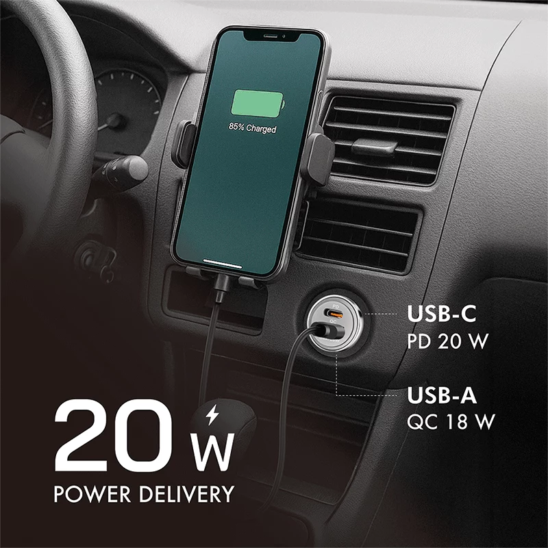 LogiLink USB nabíjačka do auta, 2 porty, 20W rýchle nabíjanie, strieborná