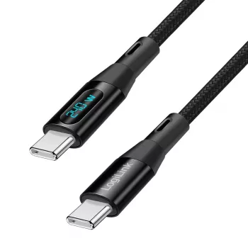 LogiLink USB 2.0 Type-C kábel s indikátorom výkonu, C/M na C/M, 480 Mbps, 240W PD 3.1, nylonový pletený, čierny, 1 m