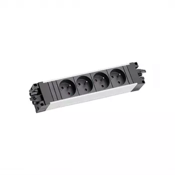 Bachmann STEP ALU 6x UTE GST18 France – 6-násobná hliníková zásuvková lišta so vstupom GST18, 230V/16A, 3680W, strieborná/čierna