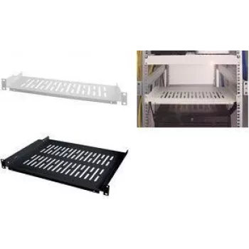 LogiLink 19 palcová pevná racková polica 1U, hĺbka 300 mm, čierna RAL 9005, oceľ, max. 15 kg