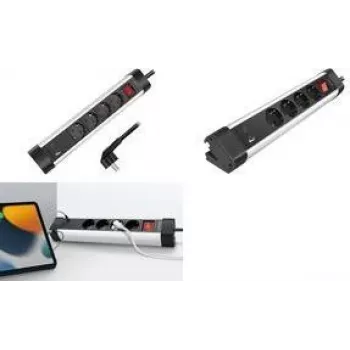 LogiLink LPS278U stolová zásuvková lišta, 4 AC zásuvky, USB-A QC 3.0 & USB-C PD 3.0, 1,5 m kábel, čierna/strieborná