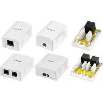 LogiLink Cat.6A nástenná zásuvka, 2x RJ45, biela (podobná RAL 9003), trieda EA, tienená, 10G, 500MHz, LSA, ISO/IEC 11801