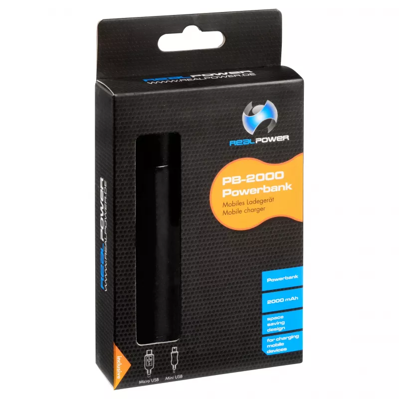 RealPower PB2000 mAh hliníková power banka, čierna